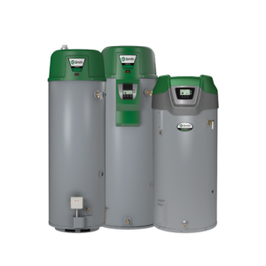 Best Water Heaters Tulsa are lined up as a gas, electric and hybrid hot water tanks in image. 
