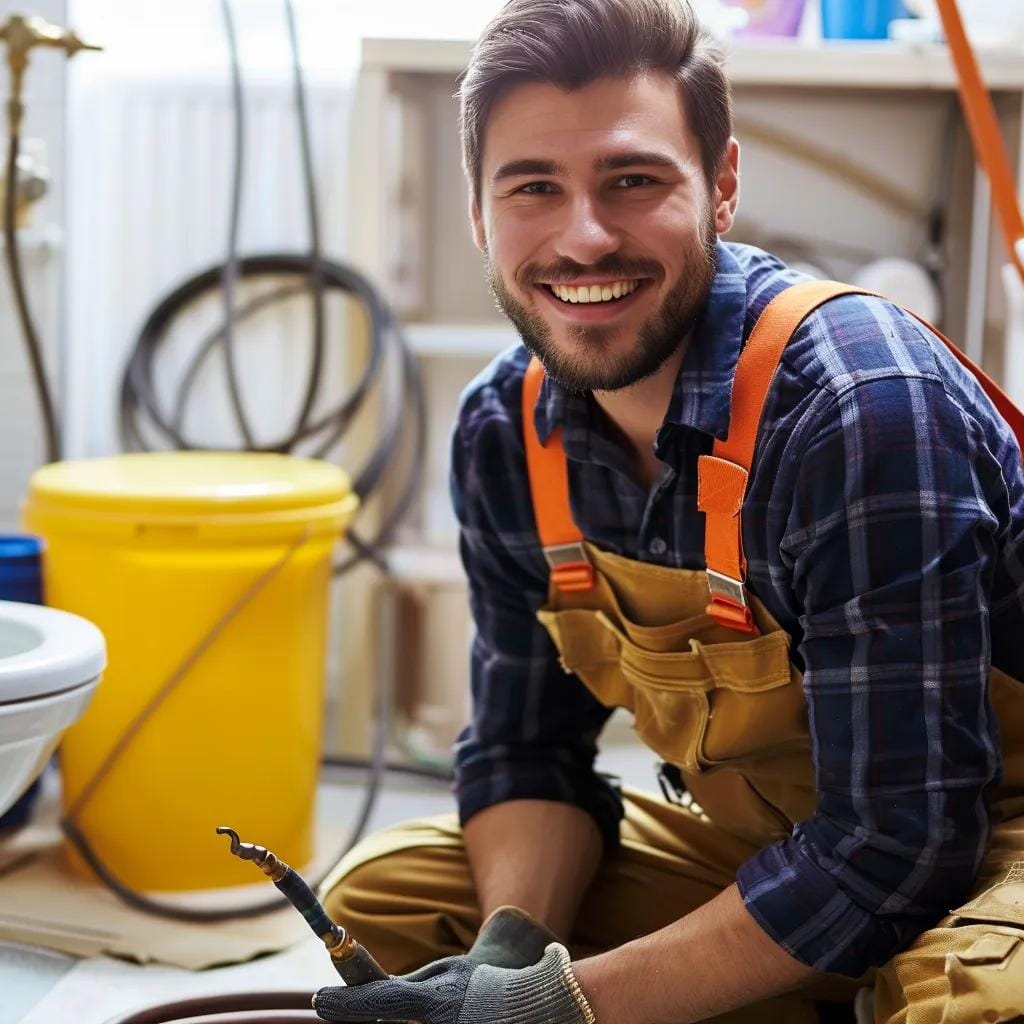 drain cleaning services with plumber snake at toilet.